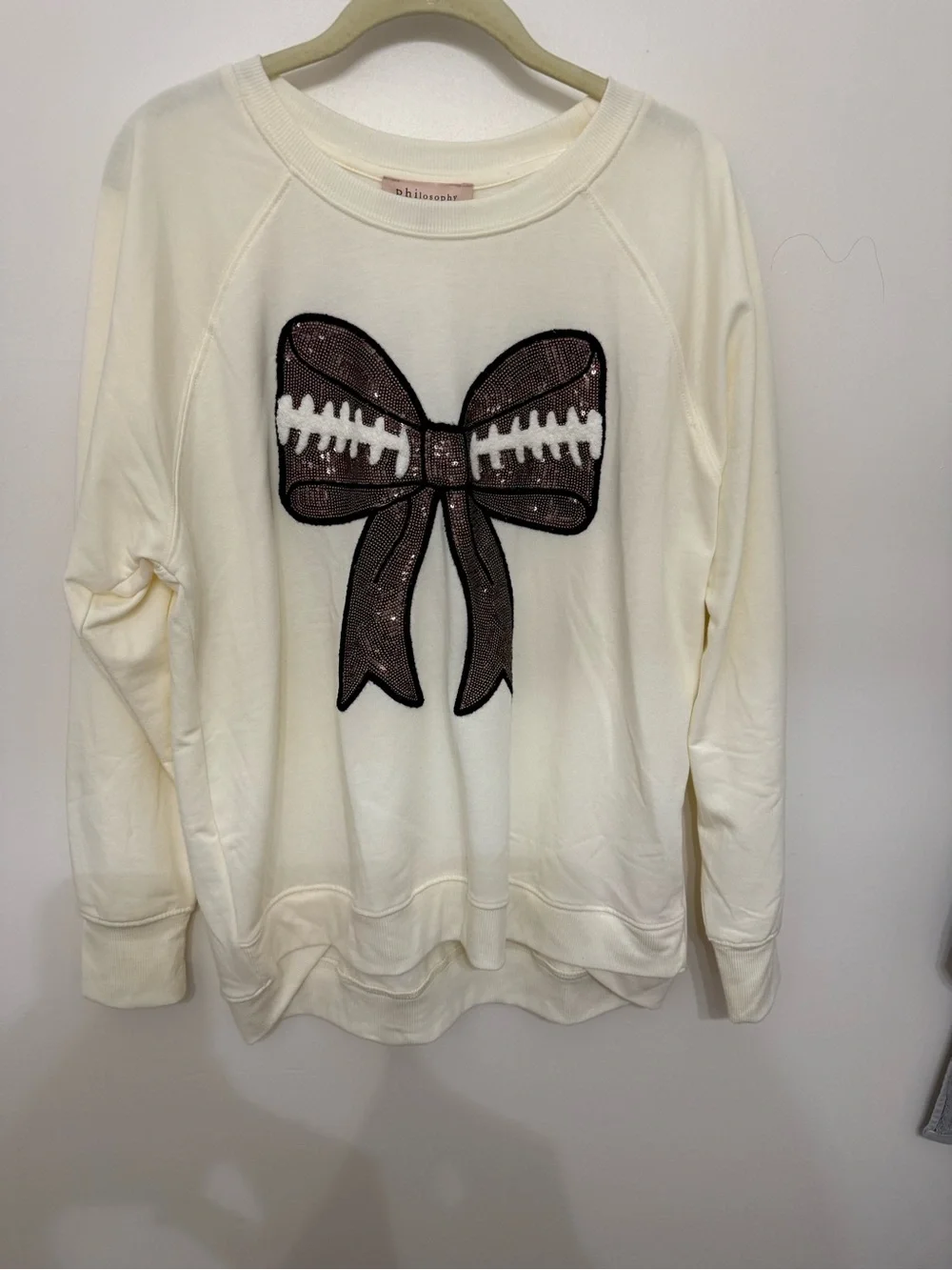 Philosophy Ivory Sweatshirt with Brown Sequin Bow